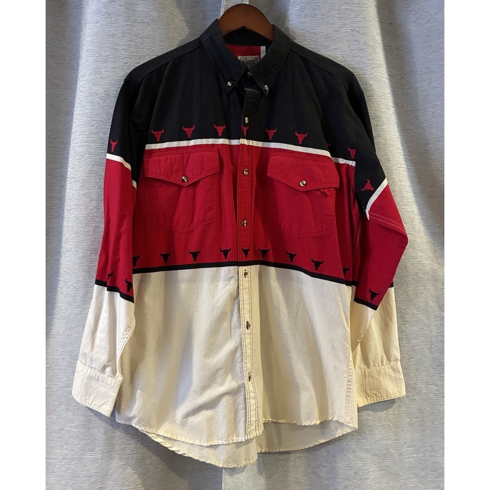 90s Y2K‎ Vintage Express Riders Country Western Rodeo Cowboy Bull Red Black Sz M